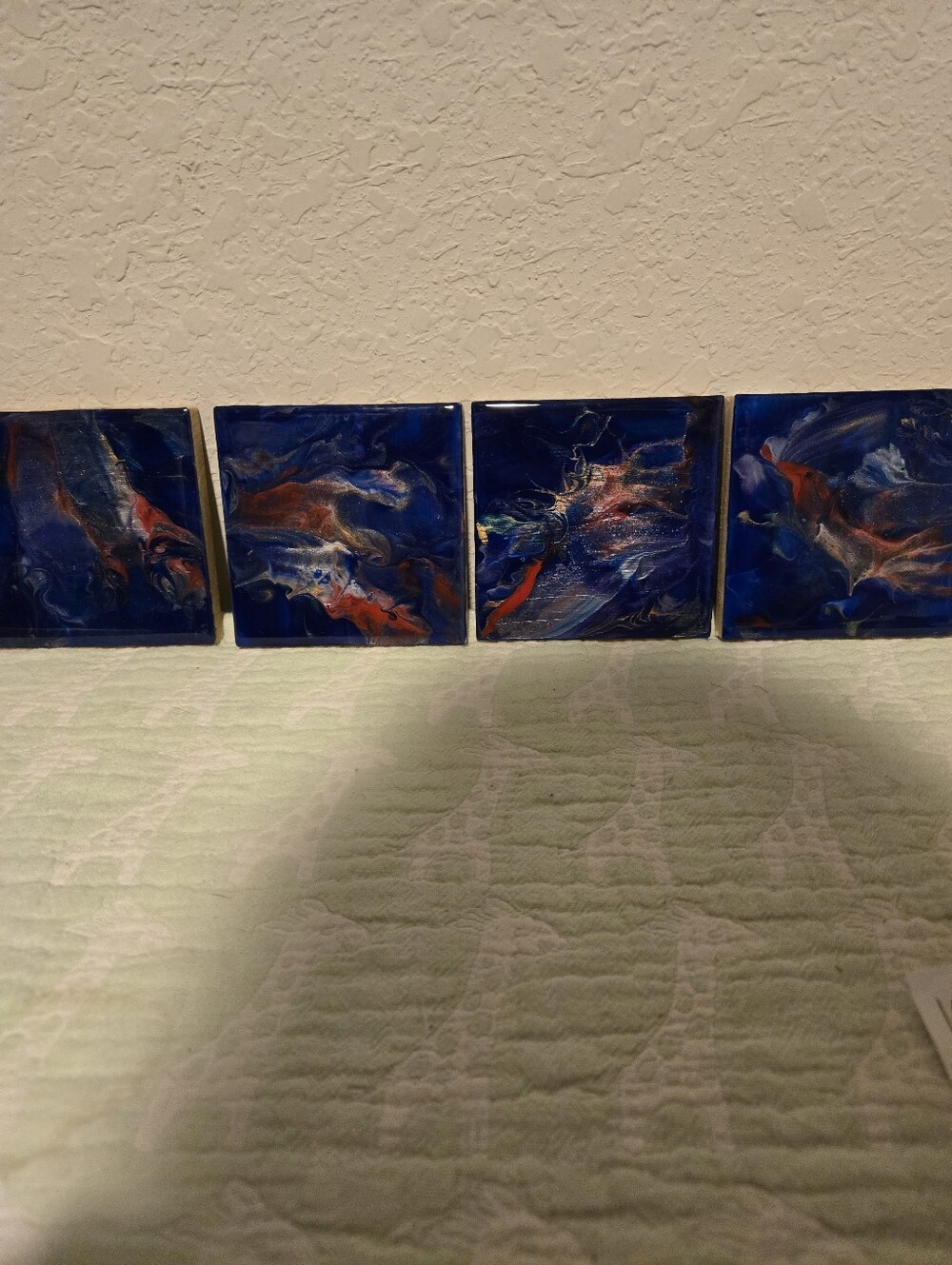 Set Of 4 Abstract Art On Wooden Coasters.